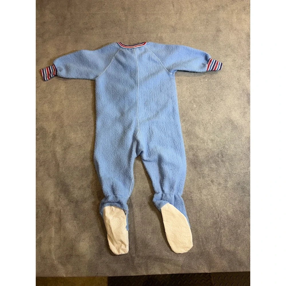 Vintage Gerber Blue Fleece Footed Sleeper Pajamas 2T Medium USA Made Striped